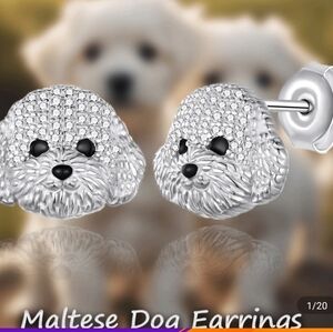 Creative Personalized Shining Rhinestone Cute Maltese Pet Dog Stud Earrings For